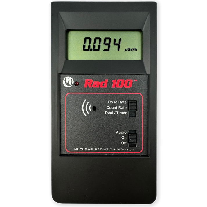 Front view of the Rad 100 professional Geiger counter.